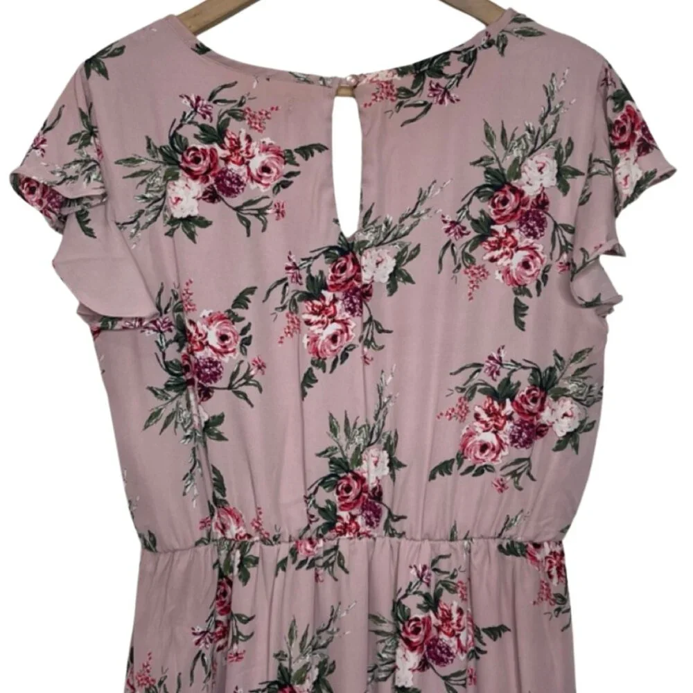 LILY STAR | Women's Pink Floral Short Sleeve Mini Dress | Size L - Picture 7 of 12